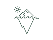 Drawing of an iceburg under the sun, mountains and ocean